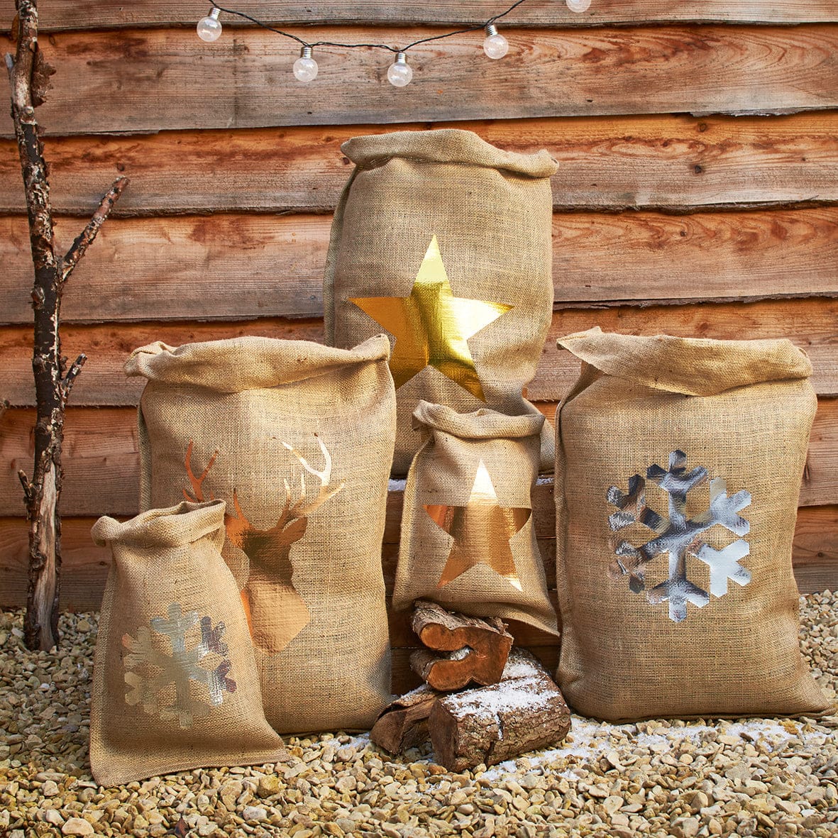 Metallic Christmas Hessian Sack – Choice of Design/Colour/Size