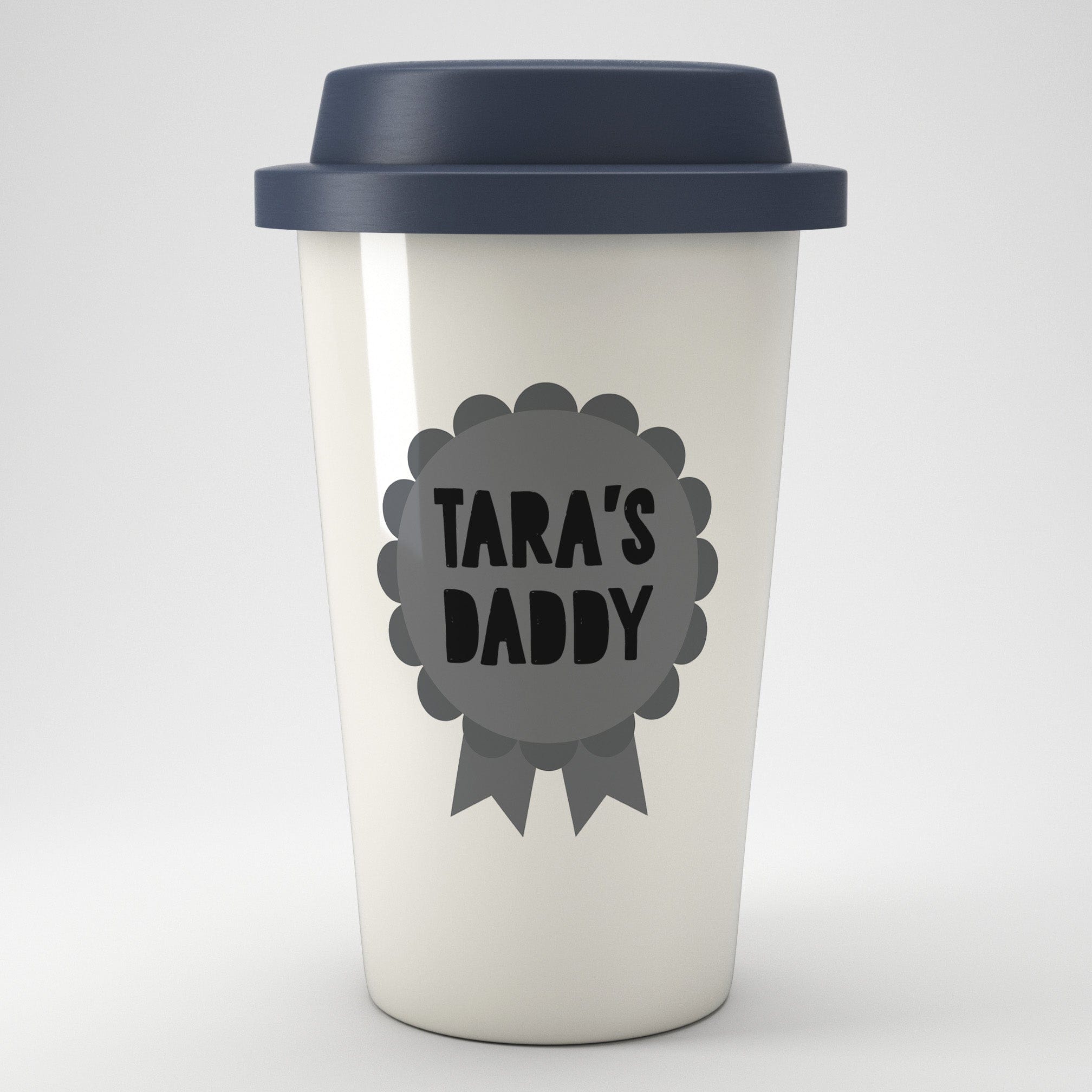 Personalised Rosette Eco Travel Mug (Grey, Pink Or Blue)