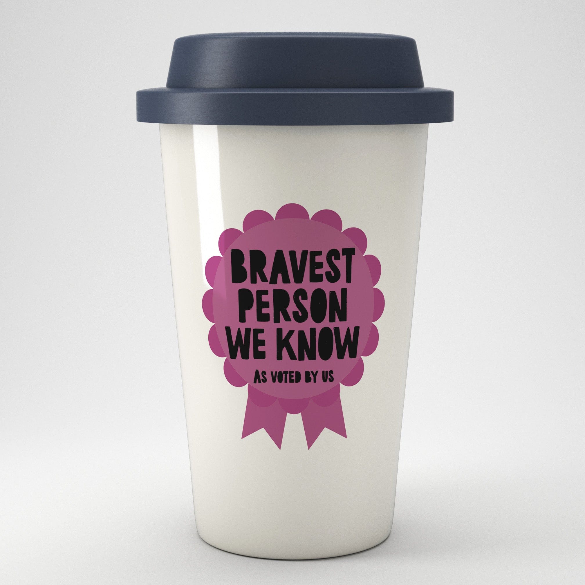 Personalised Rosette Eco Travel Mug (Grey, Pink Or Blue)