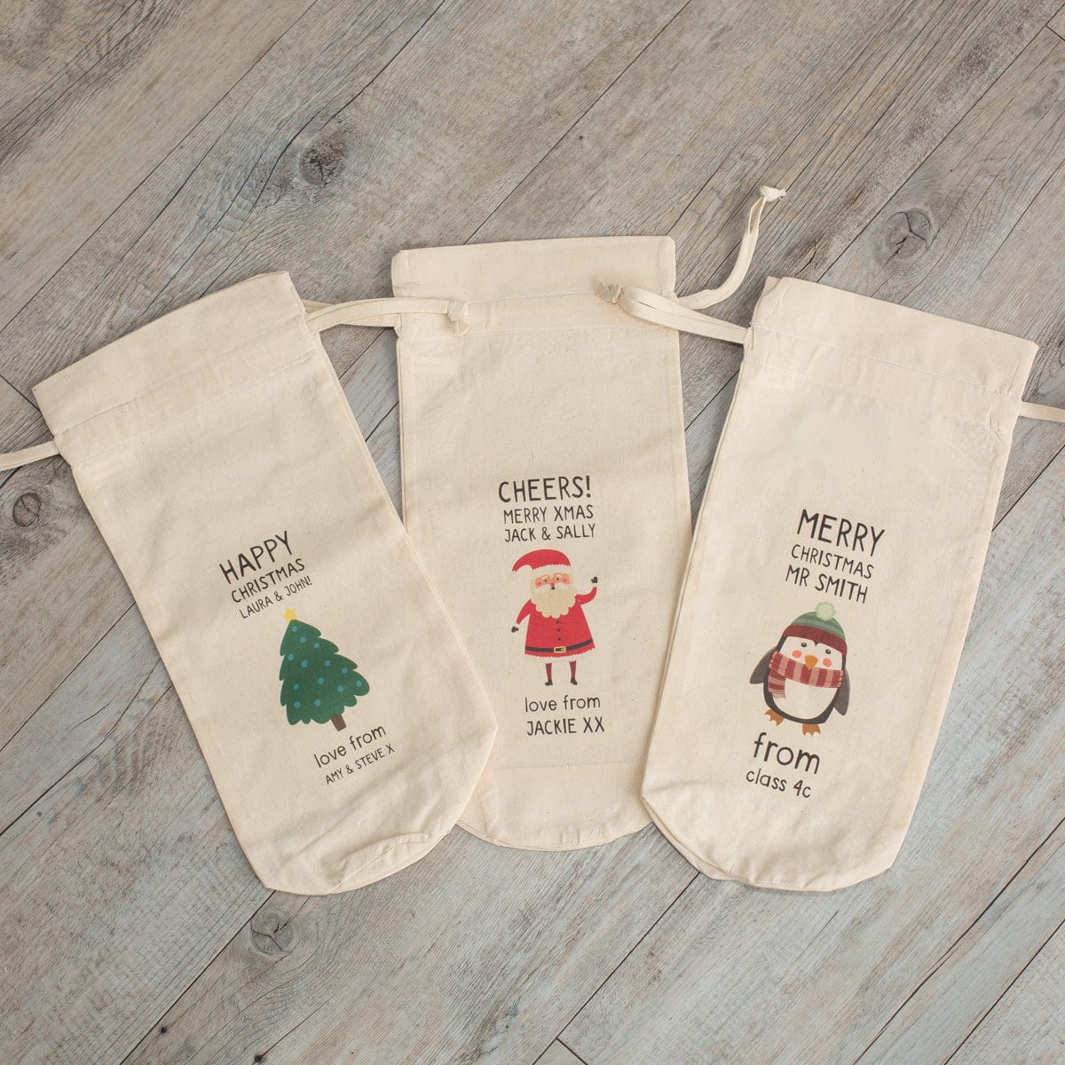 Personalised Christmas Characters Bottle Gift Bag – Various Designs