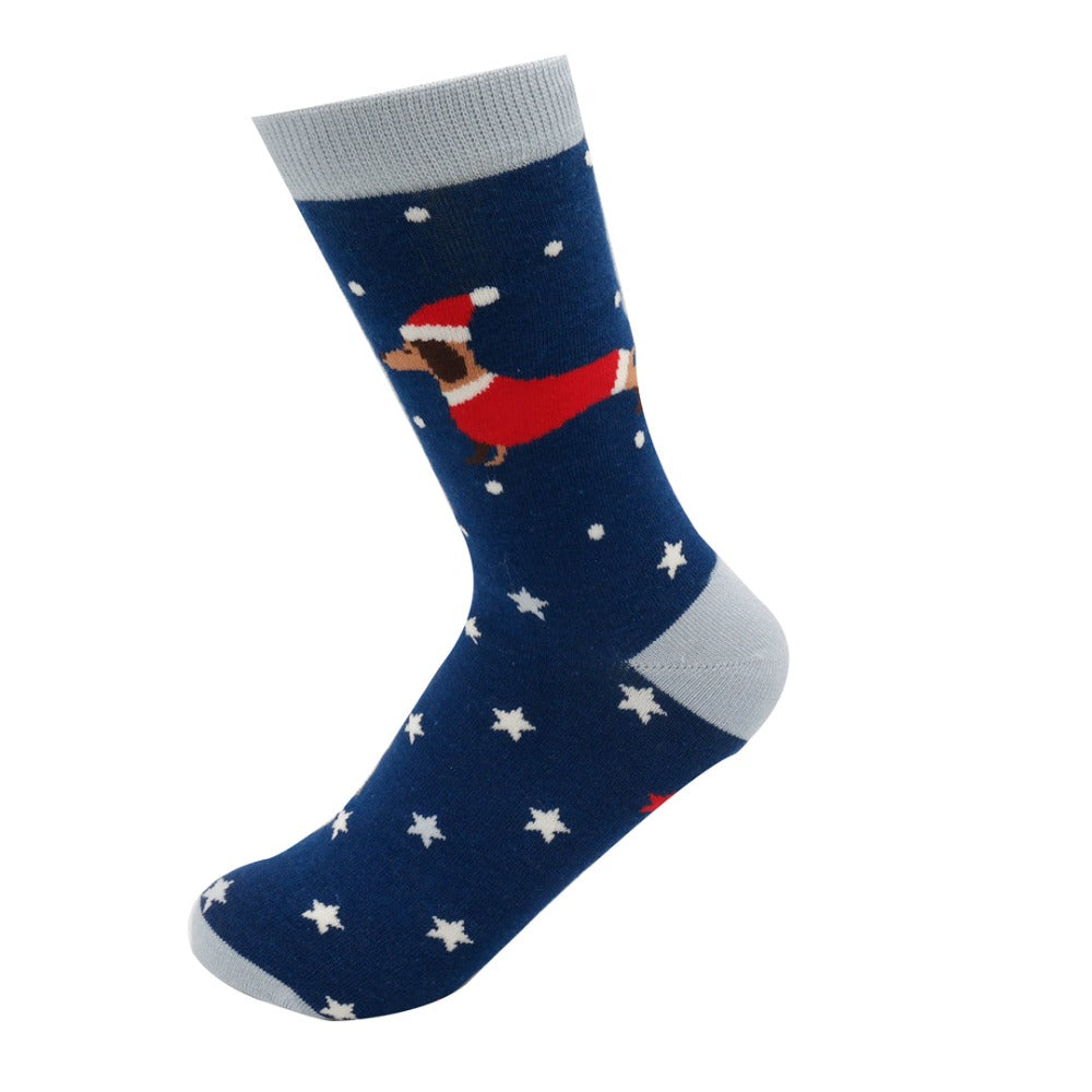 Navy Christmas Sausage Dog Socks