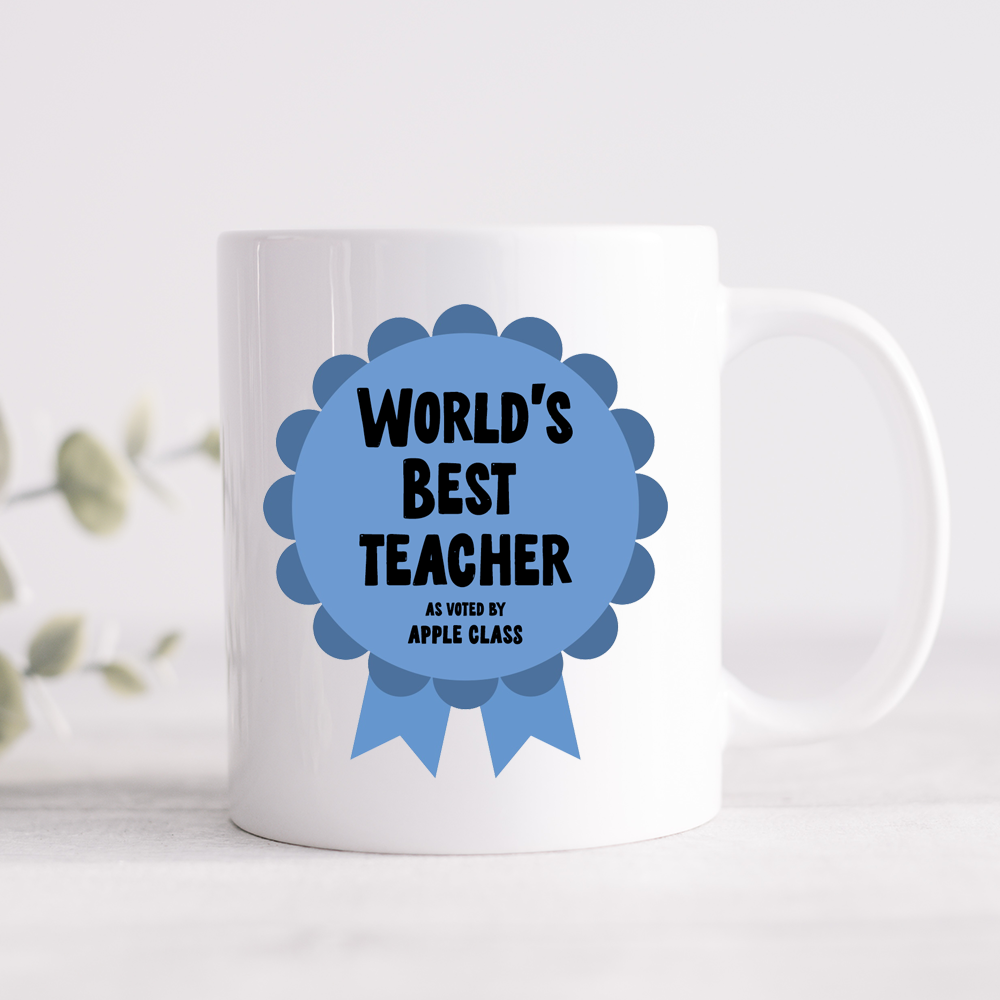 Teacher Rosette Personalised Award Mug – Pink, Blue Or Grey