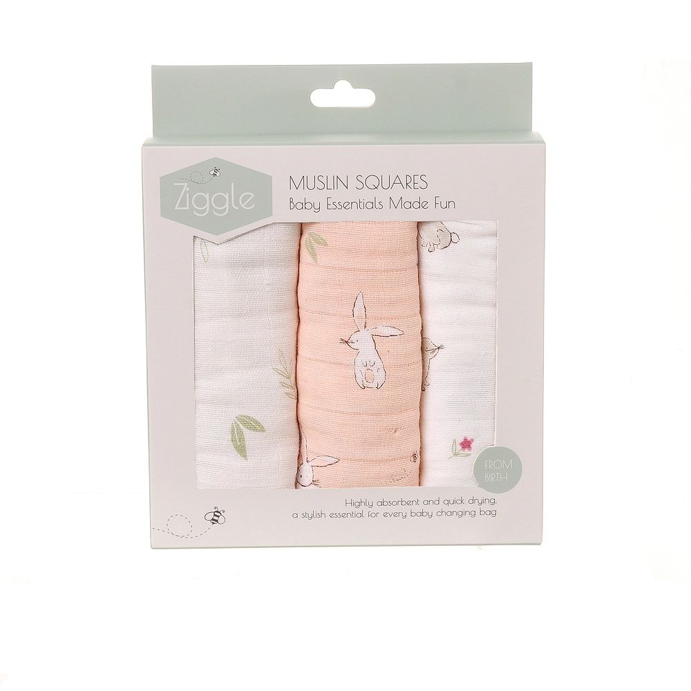 Pink Bunnies Muslin Gift Set Of Three