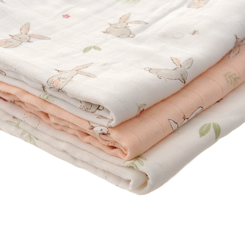 Pink Bunnies Muslin Gift Set Of Three