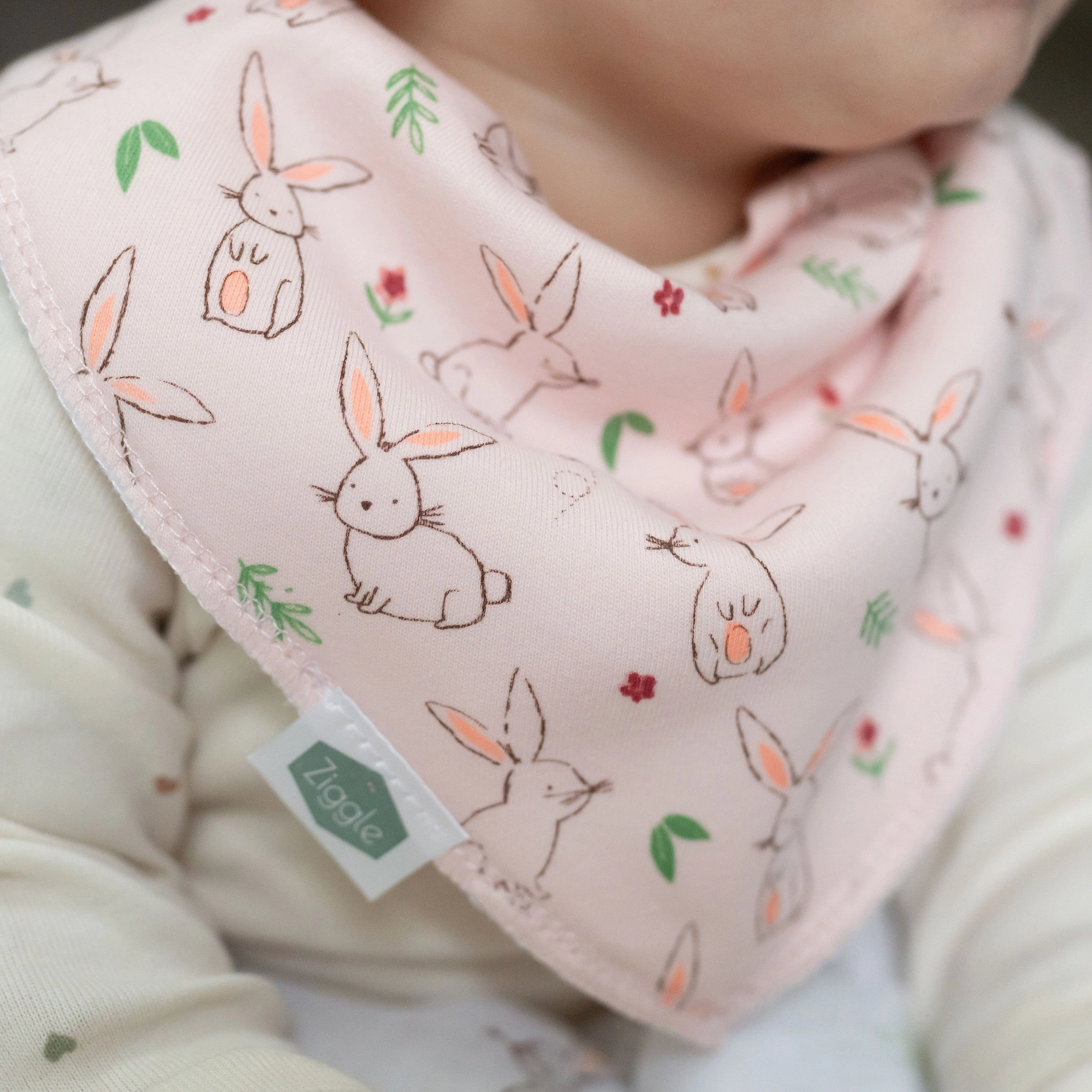 Pink Bunnies Cotton Bib